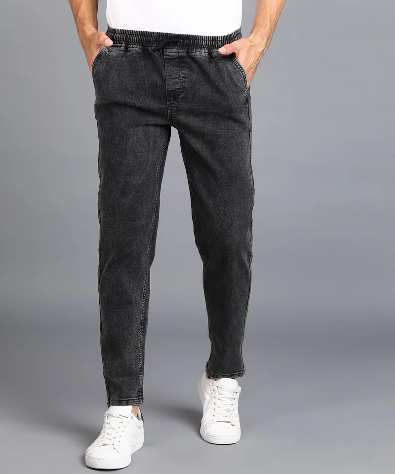 Urbano Fashion  Urbano Fashion Men's Jet Black Regular Fit Washed Jogger Jeans Stretchable for Men | Best Price UAE